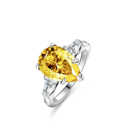 New Luxurious Bridal S925 Sterling Silver Engagement Ring Elegant Pear Cut 4Ct Yellow VVS Moissanite Diamonds Classic