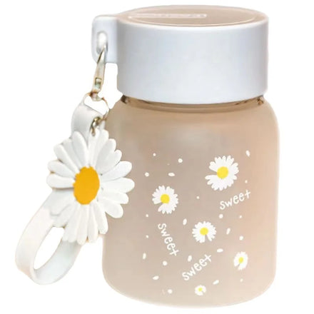 Creative Daisy Frosted Glass Water Bottle Wide Mouth Transparent Water Mug Leakproof Portable Drinking Bottle With a Sealing Lid