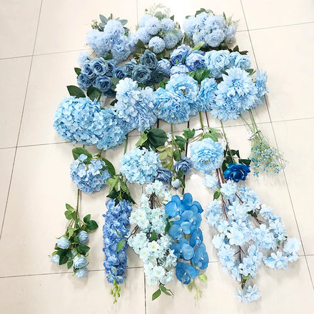 K-0585 Wholesale Price Blue Hydrangea Artificial butterfly Orchid Silk Rose Flowers for Wedding Decorations