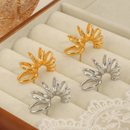 Minimalist Irregular Design Trendy 18K Gold Plated Stainless Steel Flower Petals Drop Earrings for Women Fine Jewelry