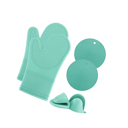 Silicone Oven Mitt Set 6pcs Heat Resistant Gloves with Soft Quilted Lining Set of 2 Oven Mitt Pot Holders
