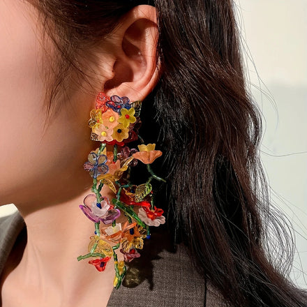 Exaggerated Flower Vine Design Dangle Earrings Pastoral Style Acrylic Jewelry Stage Holiday Ornaments Casual Dating Jewelry