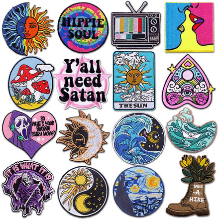 Mushroom Bottle Iron on Patches Embroidered for Clothes Beautiful Die/Hot Cut Border Applique for Heat Jeans