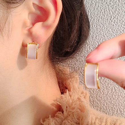 Minimalist Temperament Geometric Square Cat's Eye Stone Earrings