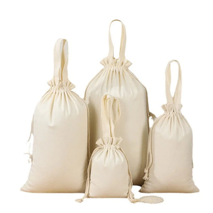 100% Cotton Canvas Rice Drawstring Bag with Long Cotton Rope Handle for Convenient Shopping