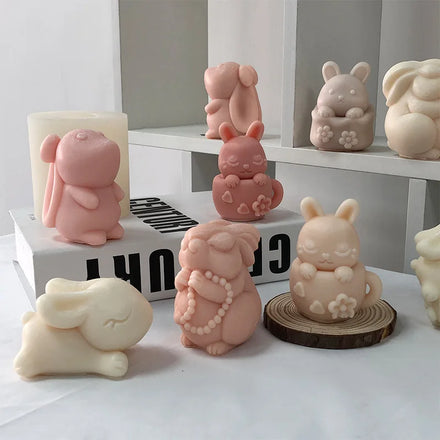 Bunny Series Small Aromatherapy Candle Plaster Animal Silicone Jelly/Pudding Mold DIY Cartoon Rabbit Drip Ornament Molds