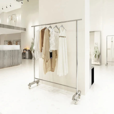 Adjustable Stand Mobile Clothes Racks With Wheel Clothing Shop Stainless Steel Display Rack