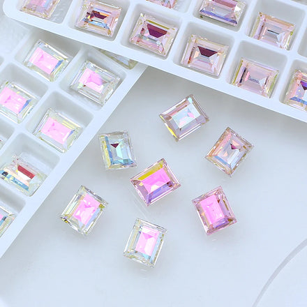 Dongzhou K9 Fancy Stone Rectangle Shaped Plating Color Glass Rhinestones Wholesale Loose Crystal Beads Jewelry DIY Accessories
