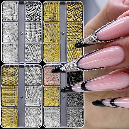 6 Grids Mini Caviar Nail Beads 0.8-3mm Silver Stainless Beads Jewelry Metal Tiny Balls DIY Charm Accessories Manicure Decoration