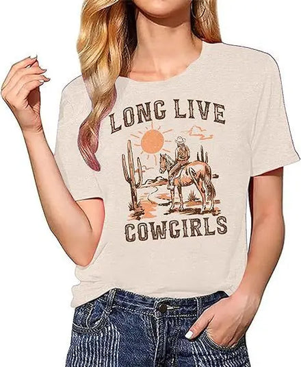 Wholesale Cheap Summer Western Boots Letter Printed 100% Cotton Blouses Tee Tops Round Neck Short Sleeve T Shirts 2025