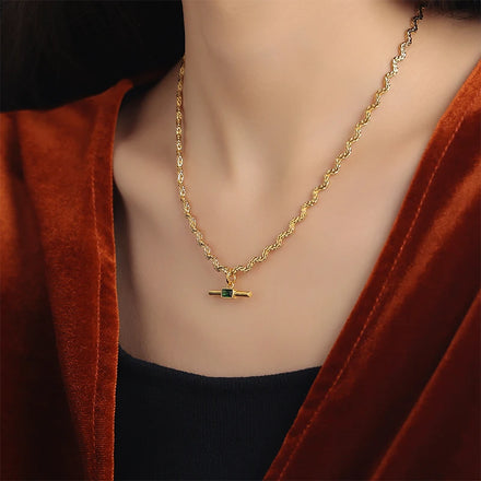 Fashion Vintage Jewelry 18k Gold Plated Twist Chain Necklace Minimalist Zircon Pendant Necklace for Women Party Gift
