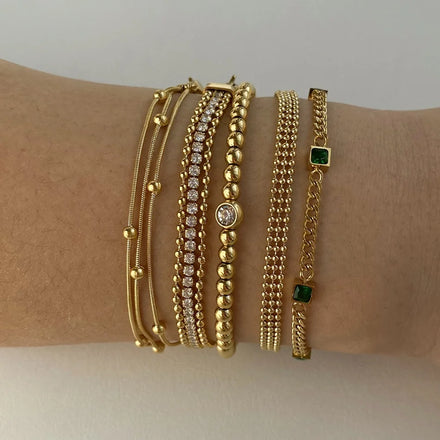 CLIORO Zircon Waterproof Stainless Steel Bracelet Jewelry Gold Plated Three Layers Bead Charm Chain Bracelet Set for Women