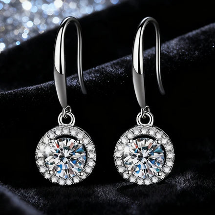 Classic S925 Sterling Silver Vvs D Color 1CT Moissanite Round Pendant Earrings for Women Gift