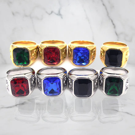 Fashion Men Women Silver Gold Plated Stainless Steel Ring Wholesale Large Carving Cross Gemstone Band Wedding Jewelry