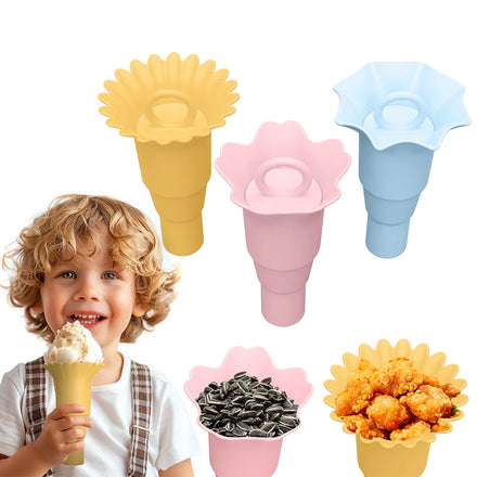 Bpa Free Reusable Food Grade Silicone Ice Cream Holder Cone Shaped Eco-Friendly Ice Cream Tools with Ice Cream Sticks