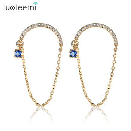 LUOTEEMI Lady Korean Jewelry Geometric Zirconia Fashion Gold Hot Sale Earing Elegant Plated Chain Earring