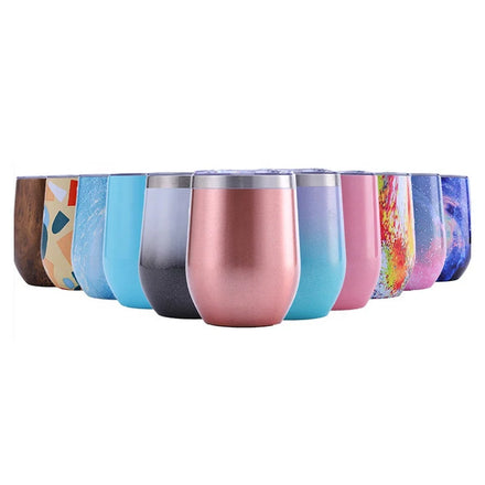 Eggshell Wine Tumbler Stainless Steel U-shaped Cup Stemless Insulated 12oz Tumbler Cup with Lids