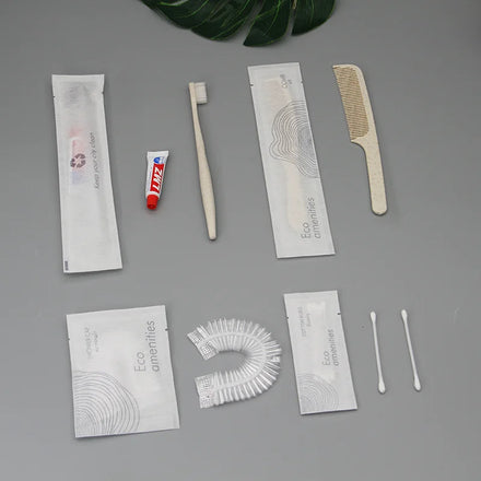 OEM Luxury Eco-Friendly Certified FSC Paper Box Recyclable Hotel Dry Amenities Dental Kit Shaving Kit Comb Shower Cap Vanity Set