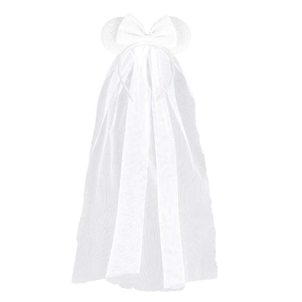 PAFU Bachelorette Party Bridal White Bride Minnie Mouse Ears Headband with Viel