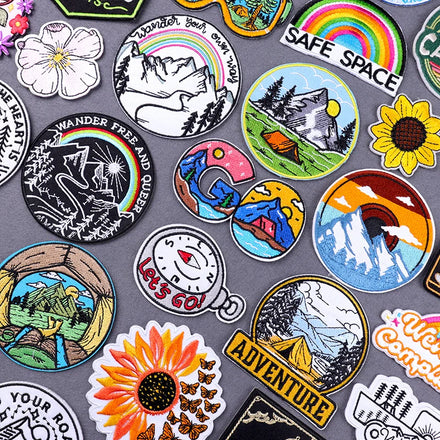 Camping Mountain Iron on Patches DIY Embroidery Patches for Clothes Jeans Jacket and Backpack Wholesale Patch