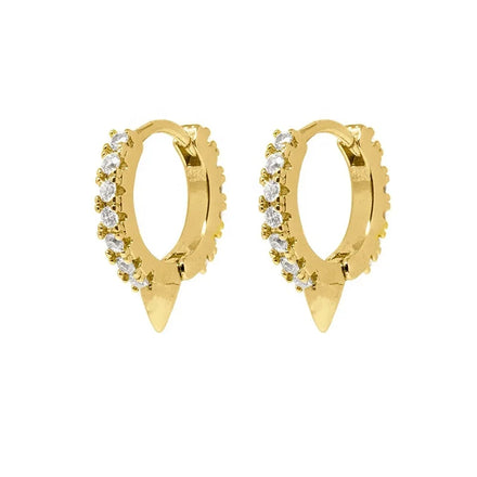 Milskye 925 Sterling Silver 18k Central Gold Spike Bordered on Both Sides by a Row of White Sparkling Zircon Hoop Earrings