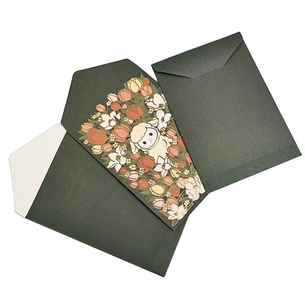 Custom Cartoon Printing Greeting Wedding Cards Gold Plated Flower Envelope Set Romantic DIY Message Blessing Envelope Paper