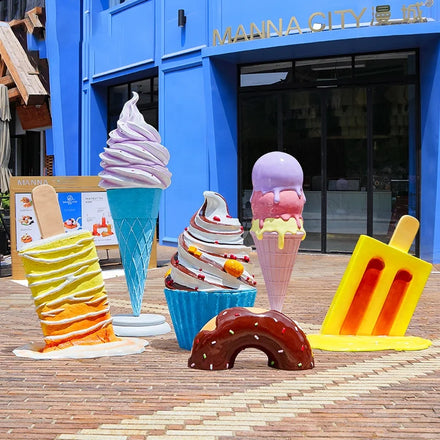 Resin Crafts Popular Decorative Fiberglass Artificial Ice Cream Statue Large Fiberglass Ice Cream Cone for Sale