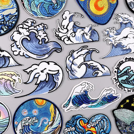 Sea Wave Embroidery Iron on Patches for Clothing Custom Patch for Jeans Fusible Appliques on Hats DIY
