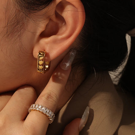 New Fashion Vintage Exquisite Elegant Geometric Daily Jewelry Stainless Steel Gold Plated Heart Square Hoop Earrings