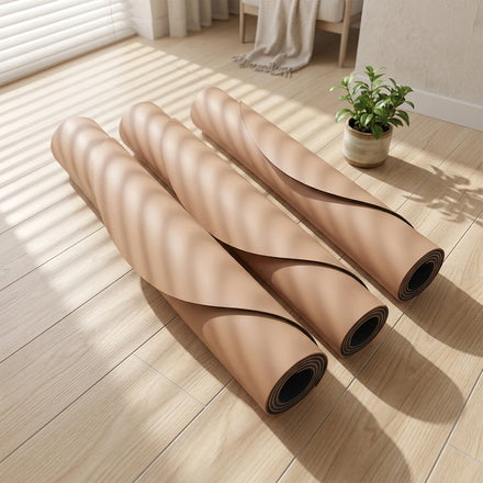 High Quality Vegan Coconut Fiber PU Yoga Mat in Sand Beige Nude Custom Print With Unique Oval Arched Design Branded Logo