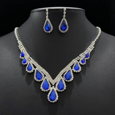DAIHE SET-3499 Sapphire Customized Rhinestone Fashion love Water Drop Zircon Set