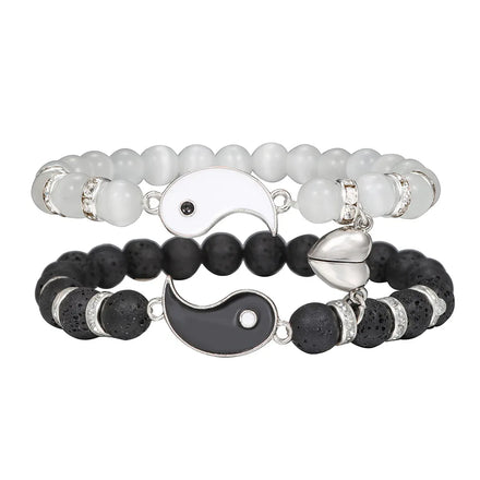 Hot Selling Cat's Eye Stone Volcano Yin-Yang Tai Chi Couple Bracelet Love Magnet Bangle Fashion Jewelry with Suction Feature