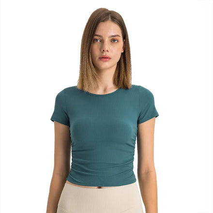 GC SPR High-Elastic Short-Sleeved Yoga Top With Ribbed Micro-pleat Waist-Cut Nude-Feeling Slim-Fitting Sports Top for Adults
