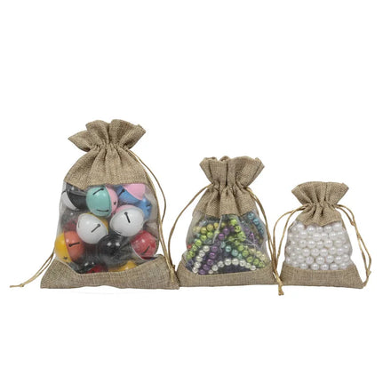 Wholesale Price Cheap Custom Jute Gift Drawstring Bag With Organza Window