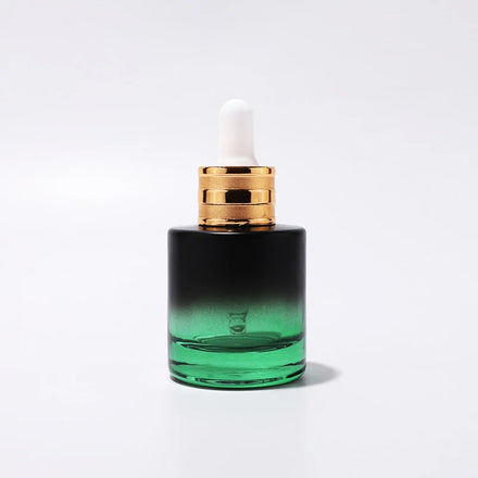 Low Moq 30 ml Flat Shoulder Cosmetics Serum Essential Oil Hair Oil Glass Dropper Bottles with Gold Cap