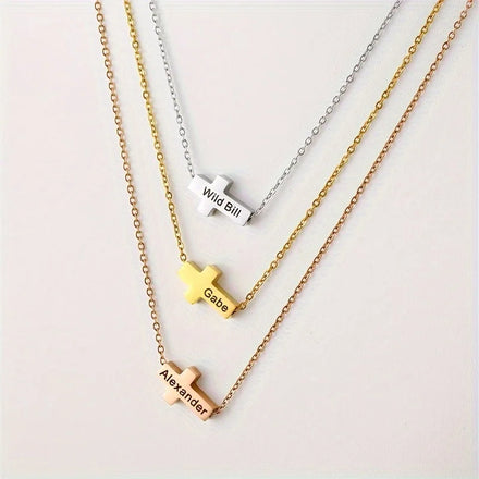 Personalized Stainless Steel Cross Engrave Name Pendant Necklace Female Nameplate Jewelry for Women Birthday Jewelry Gift