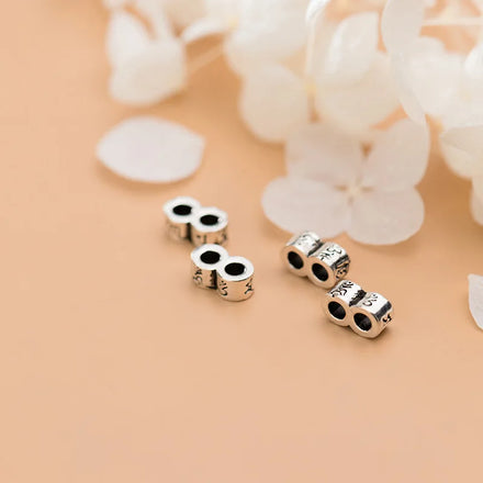 Retro 925 Sterling Silver Six Words Proverbs Spacer Beads Double Row of Hole Charm Beads Bracelet Accessories
