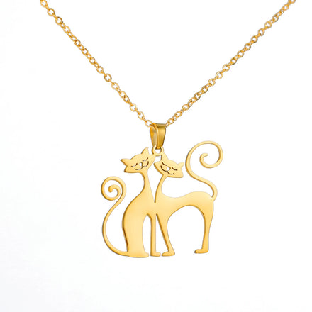 Cartoon Cat Pendant Necklace for Women Cute Animal Link Chain in Gold with Stainless Steel Jewelry for Anniversary Birthday Gift