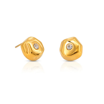 Chris April 316L Stainless Steel rocky Shape Zirconia Stud Earrings for Women