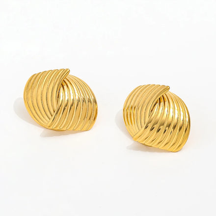Fenny 18K Gold-plated Wholesale Jewelry Fashion Retro Geometric Scalloped Stripes Cross Stud Stainless Steel Earring for Women