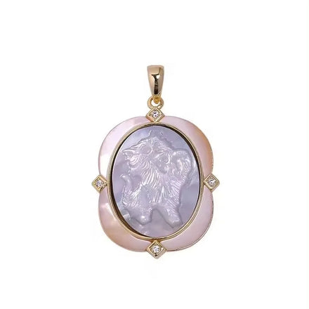 Heizun Factory Natural Black Shell Cameo Cat CZ Pendant Necklace for Gift Idea Birthday Anniversary Woman's Cloth Decoration