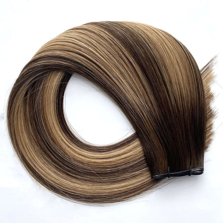 2026 Haiyi 18 Inch Genius Single Weft Virgin Remy Chinese Hair Extensions Dark Brown Mix Medium Brown Highlights #Sian 20G