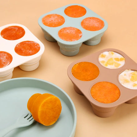 Collapsible Silicone Ice Cube Tray Fruit Juice Food Container Baby Food Freezer Tray With Lid