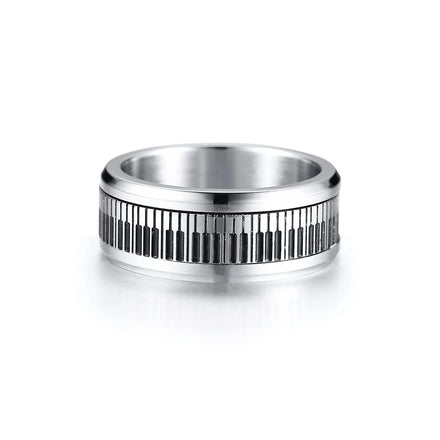 YK Black and White Piano Keys Can Rotate Stainless Steel Ring Steel Black Artistic Temperament for Men Fashion Jewelry Rings