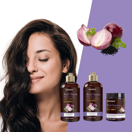 Private Label Hair Care Organic Vegan Sulfate Free Anti Hair Loss Red Onion Black Seed Oil Hair Shampoo and Conditioner Set