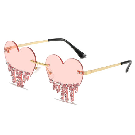 New love Water Drop Fashion Metal Rimless Sunglasses Handmade Diamond-encrusted Sunglasses Personality Funny Cross-border