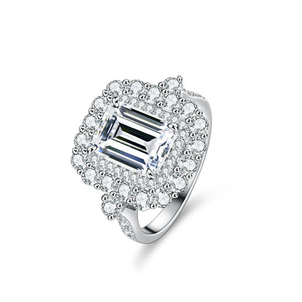 Hot Sale Women's S925 Silver Engagement Wedding Rings with Emerald Cut 3CT Diamond & Moissanite Gold Plated Adjustable