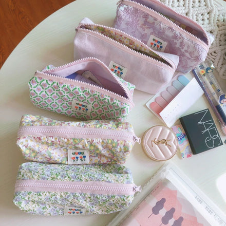 Retro Flower Ladies Small Storage Bags Simple Portable Women's Cosmetic Bag Casual Travel Clutch Purse Cute Girls Pencil Case