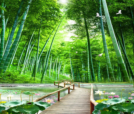 Blue Sky White Clouds Grassland Natural Bamboo Forest Outdoor Scenery Lotus Background Wall Cloth Anchor Wallpaper
