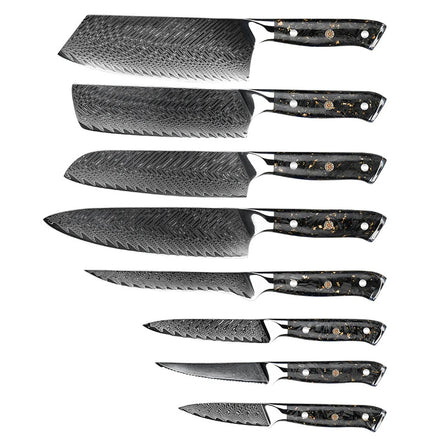 Premium VG10 Damascus Kitchen Knife Set with Resin Gold Foil Carton Fiber Handle Professional Ultra Sharp Chef Knives Set